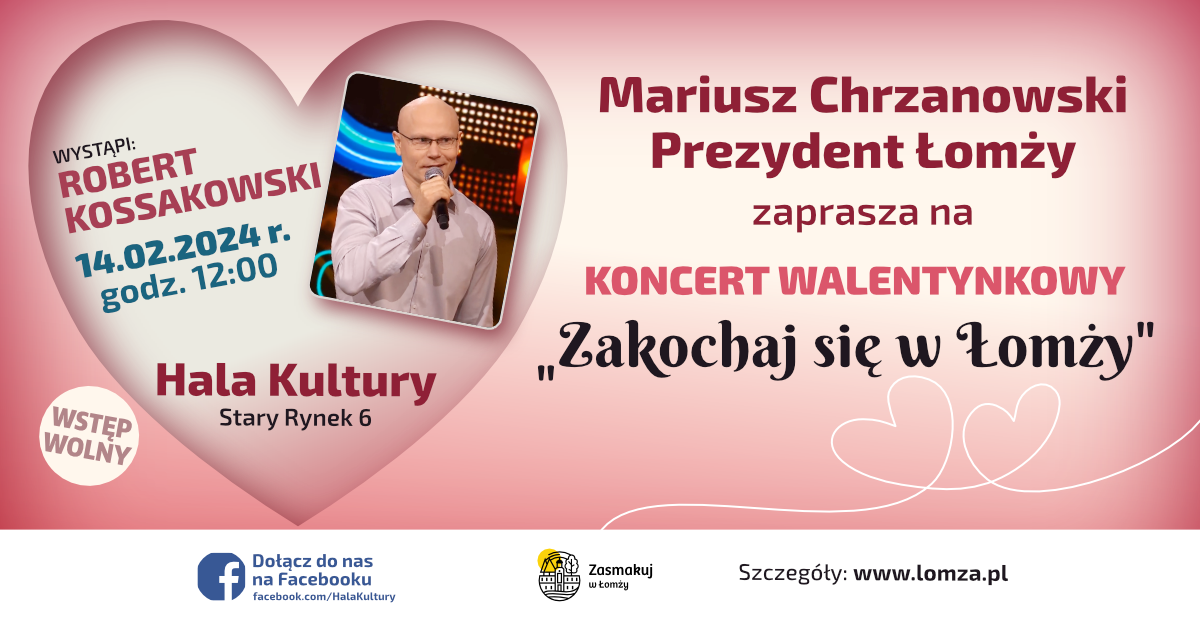 plakat koncert walentynkowy "Zakochaj się w Łomży"