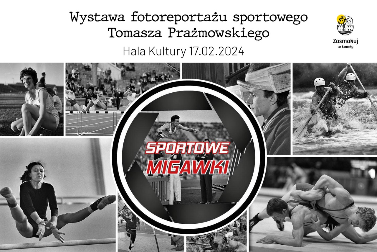 plakat wystawy fotoreportażu sportowego Tomasza Prażmowskiego sportowe migawki