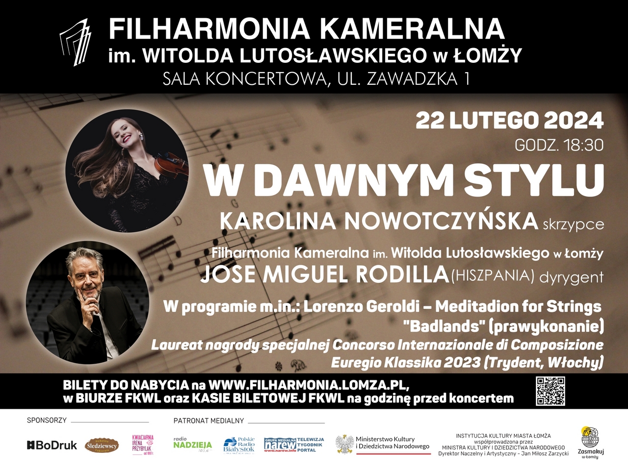 plakat koncertu Filharmonii Kameralnej "W dawnym stylu"