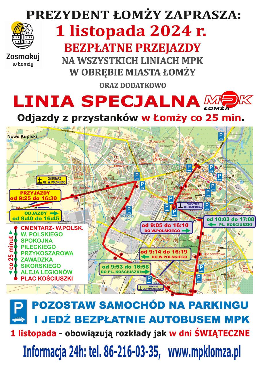 Linia specjalna MPK na dzień Wszystkich Świętych - mapka