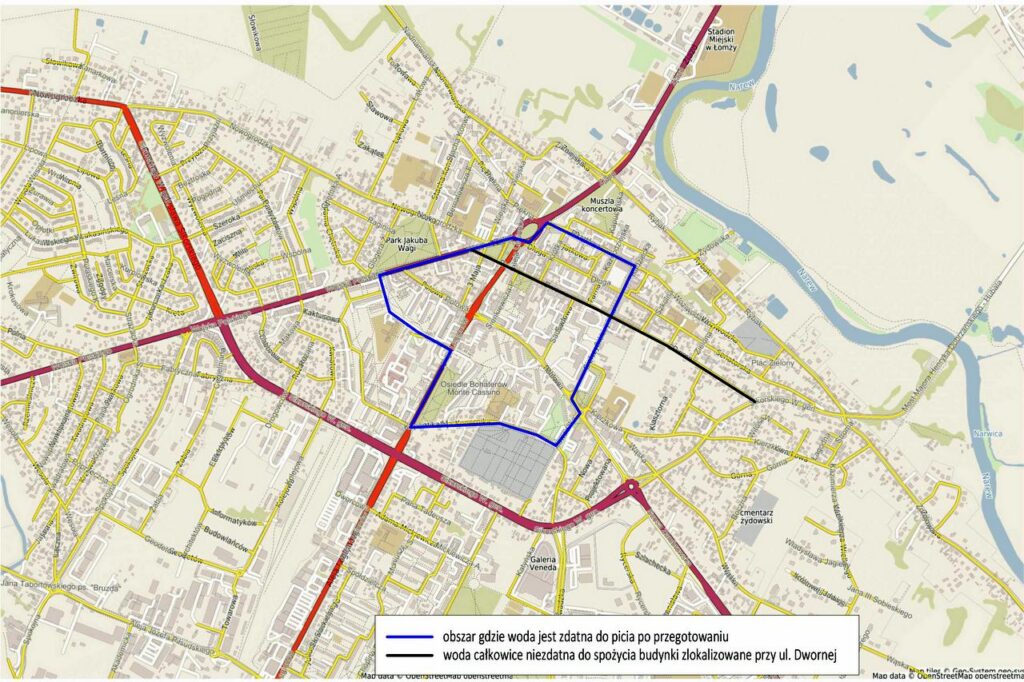 mapa MPWiK odnośnie przydatności wody do spożycia z dnia 11.07.2025