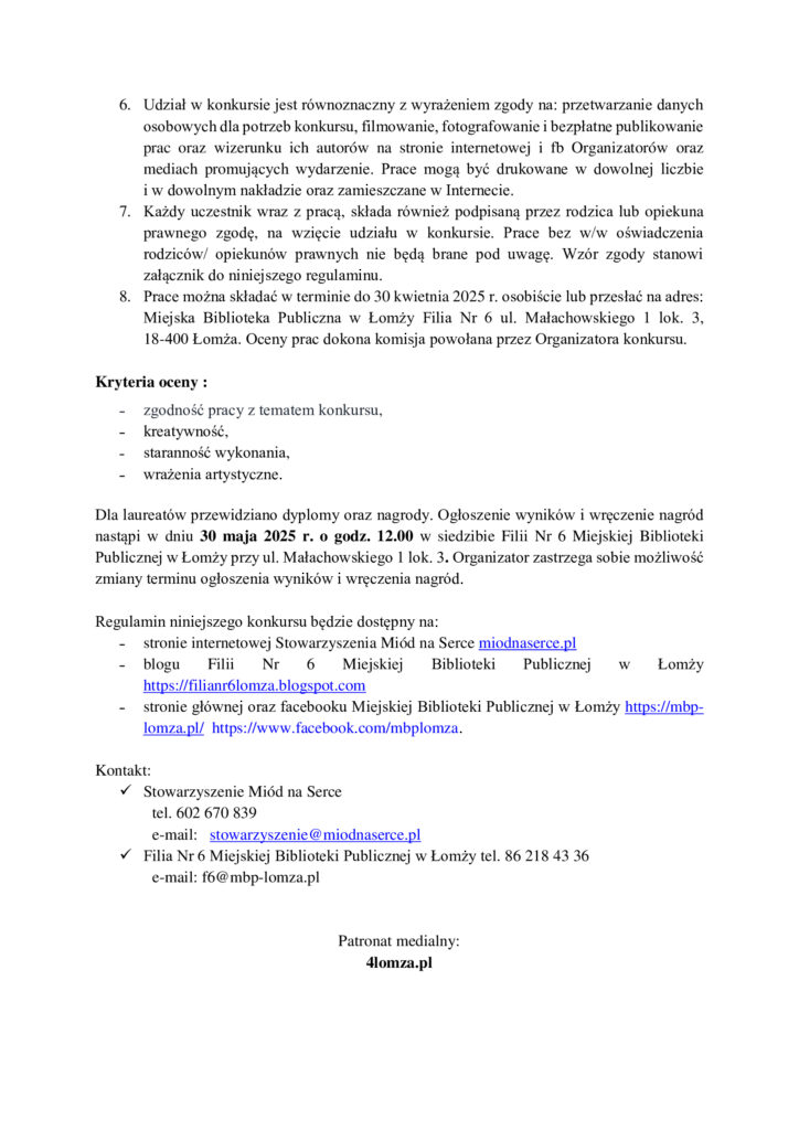 wesoła pszczoła regulamin