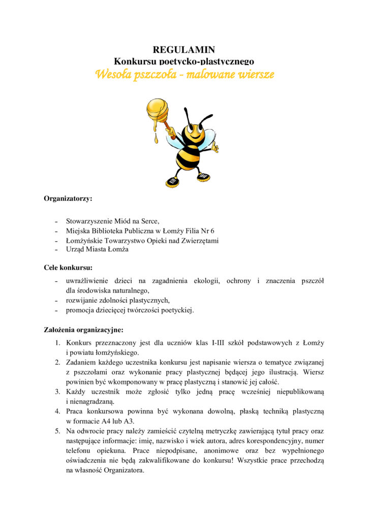 wesoła pszczoła regulamin